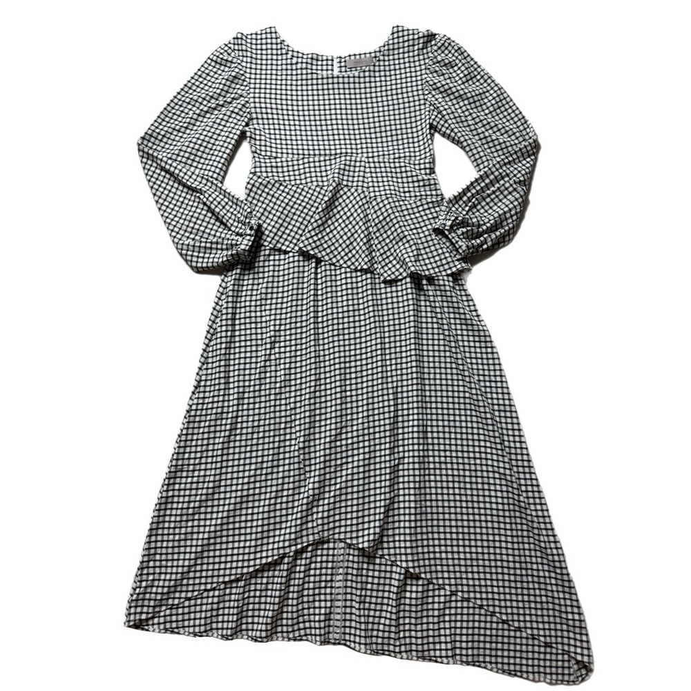 Preen Line Gingham Check Peplum Asymmetric Midi Dress M